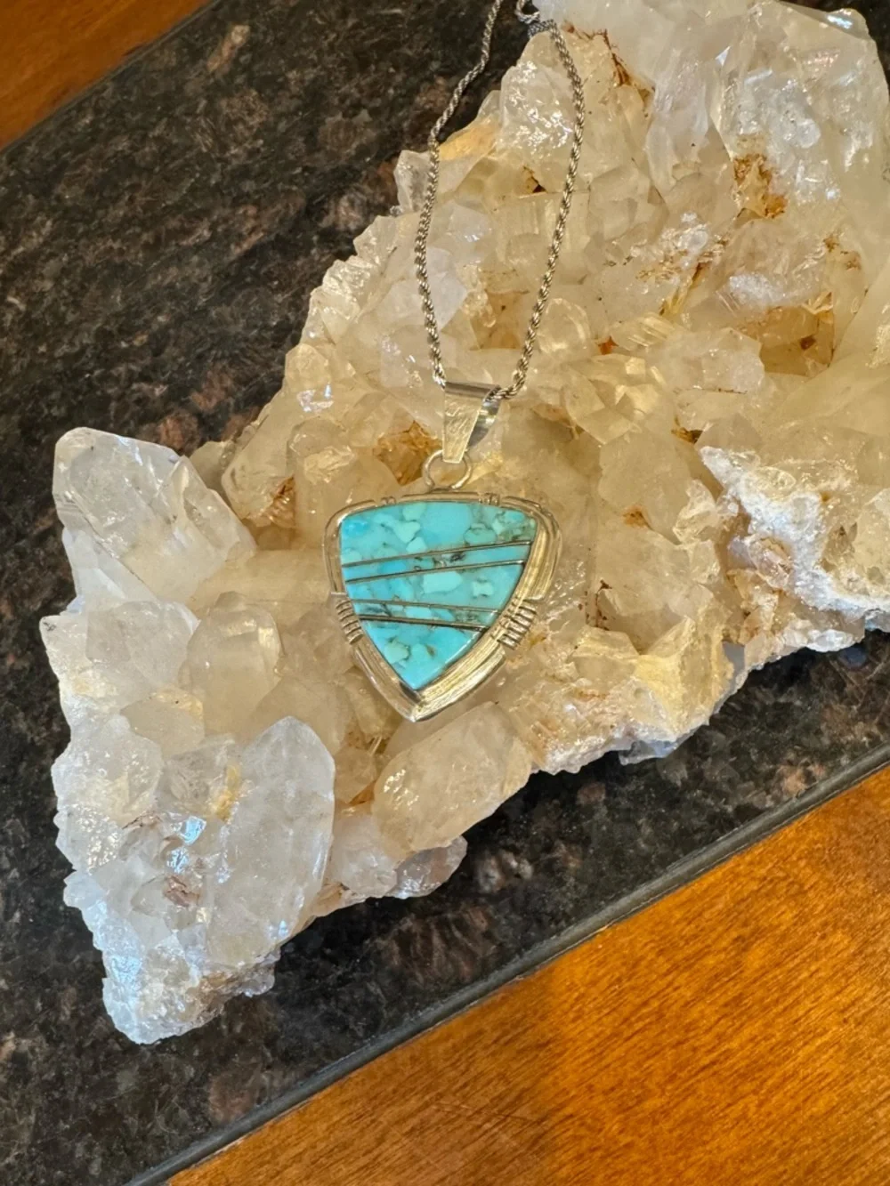 💥 For Traci! Navajo Artisan Steve Francisco 925 Turquoise Inlay Pendant Necklace - Picture 12 of 16